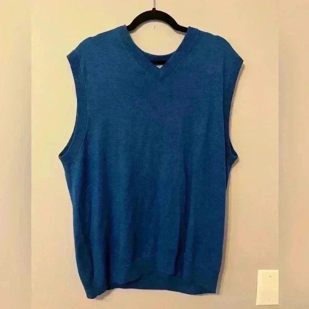 Turnburry Men's Blue Merino Wool V-Neck Sweater Vest Size XL